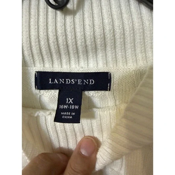 Lands End Ivory Cable Knit Mock Neck Cotton Sweater Womens 1X 100% Cotton Classi - Picture 3 of 5